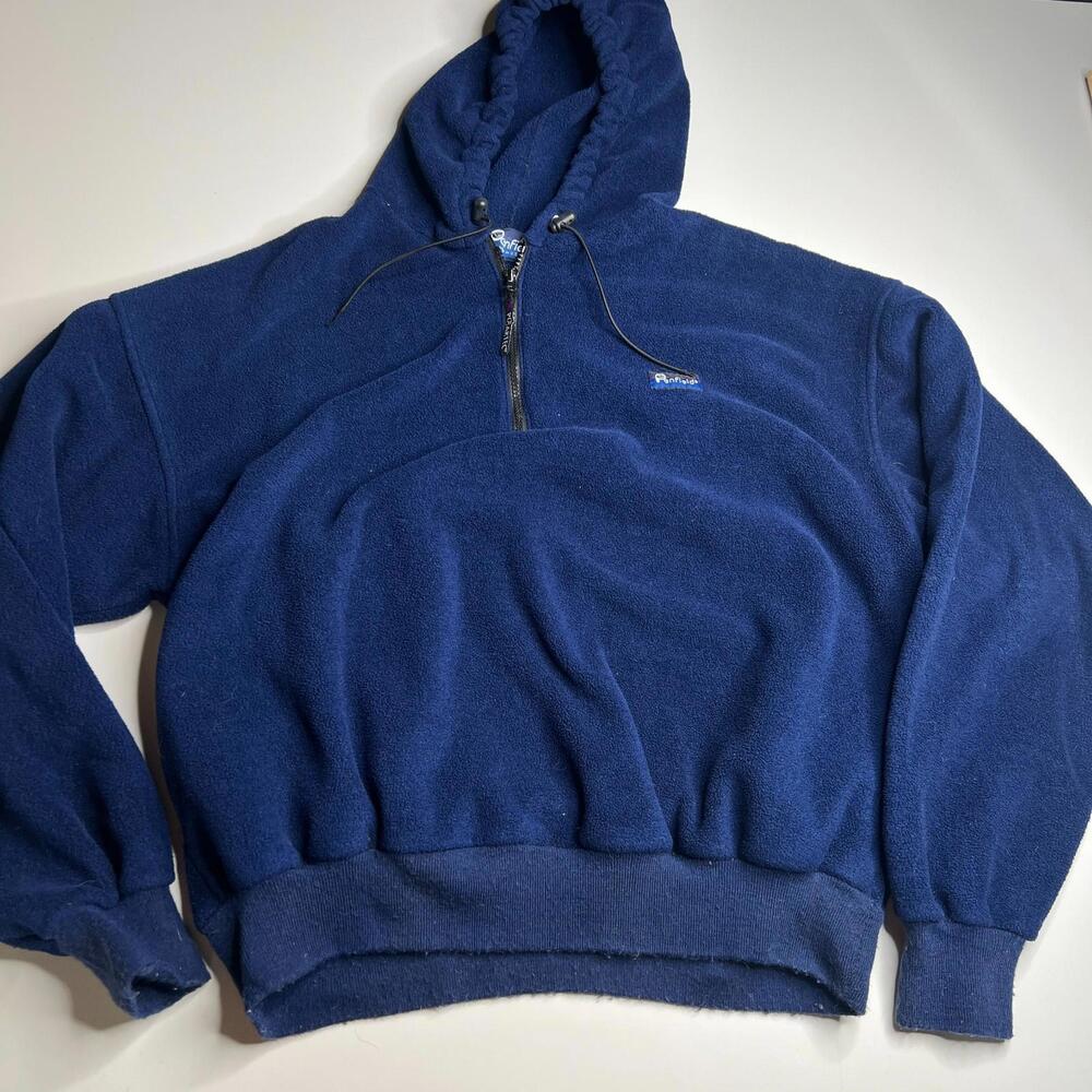 Vintage‎ Penfield Polartec Fleece Hoodie Blue Made in USA L USA Flag Outdoor 90s